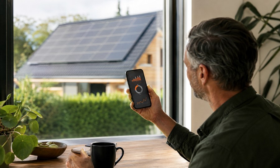 Cliente acompanhando monitoramento solar pelo celular